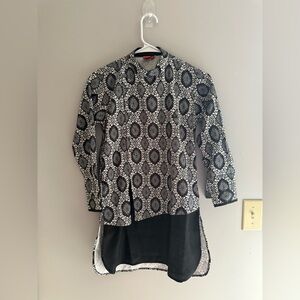 Ethni’ks neu-ron Kurta SZ 8 128cm Black White Floral Beaded Sequined Long Sleeve